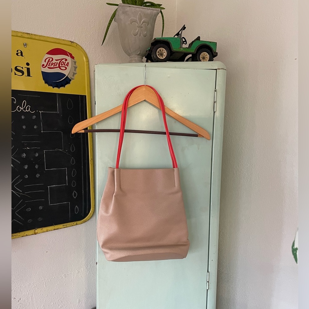 Taleen Faux Leather Shoulder Bag, Cream and Coral